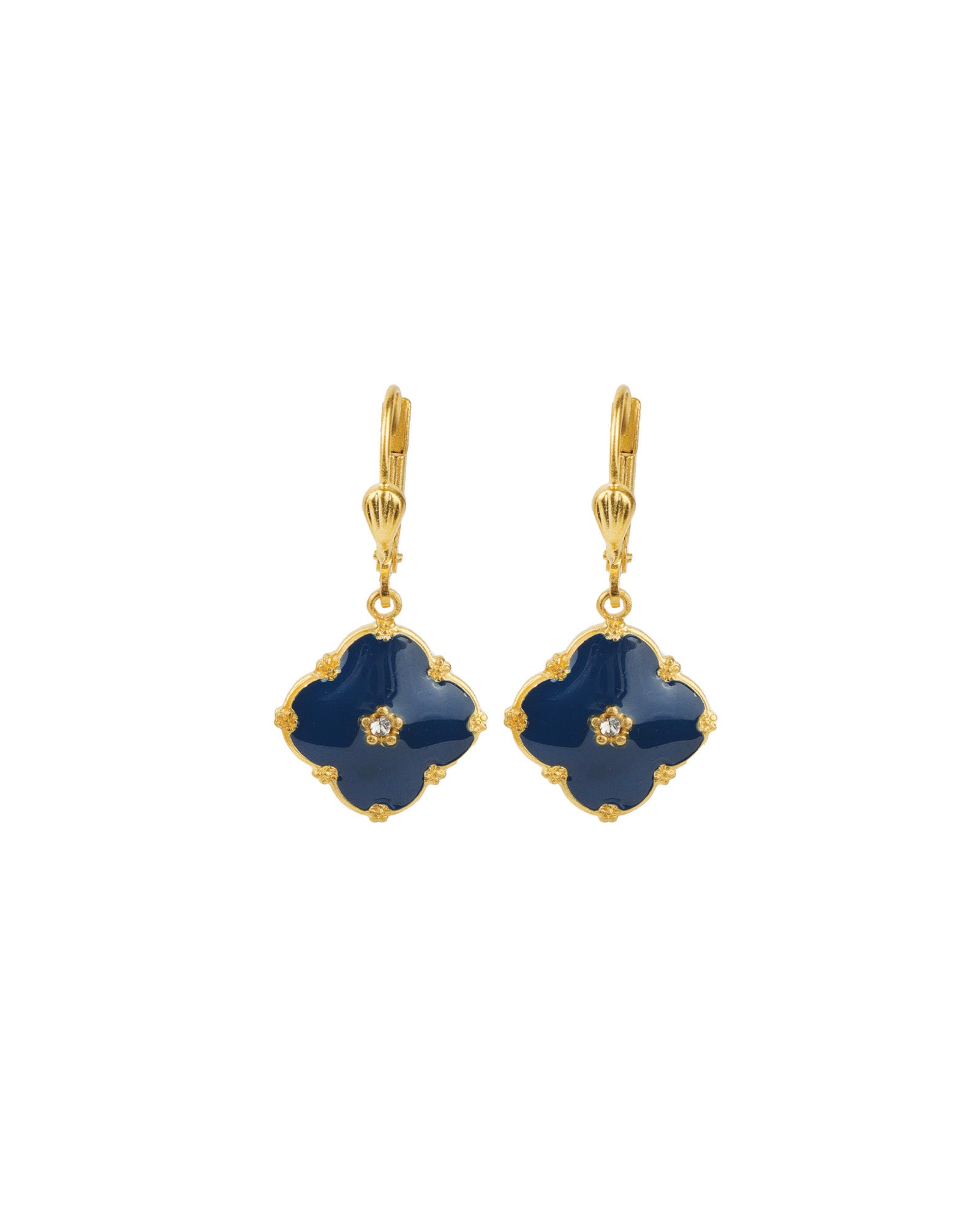 Clover Enamel Crystal Hooks Antique 14k Gold Plated, Enamel,  Black Diamond Crystal