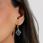 La Vie Parisienne-Clover Enamel Crystal Hooks-Earrings-Blue Ruby Jewellery-Vancouver Canada