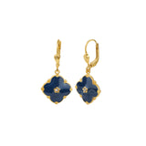 Clover Enamel Crystal Hooks Antique 14k Gold Plated, Enamel,  Black Diamond Crystal