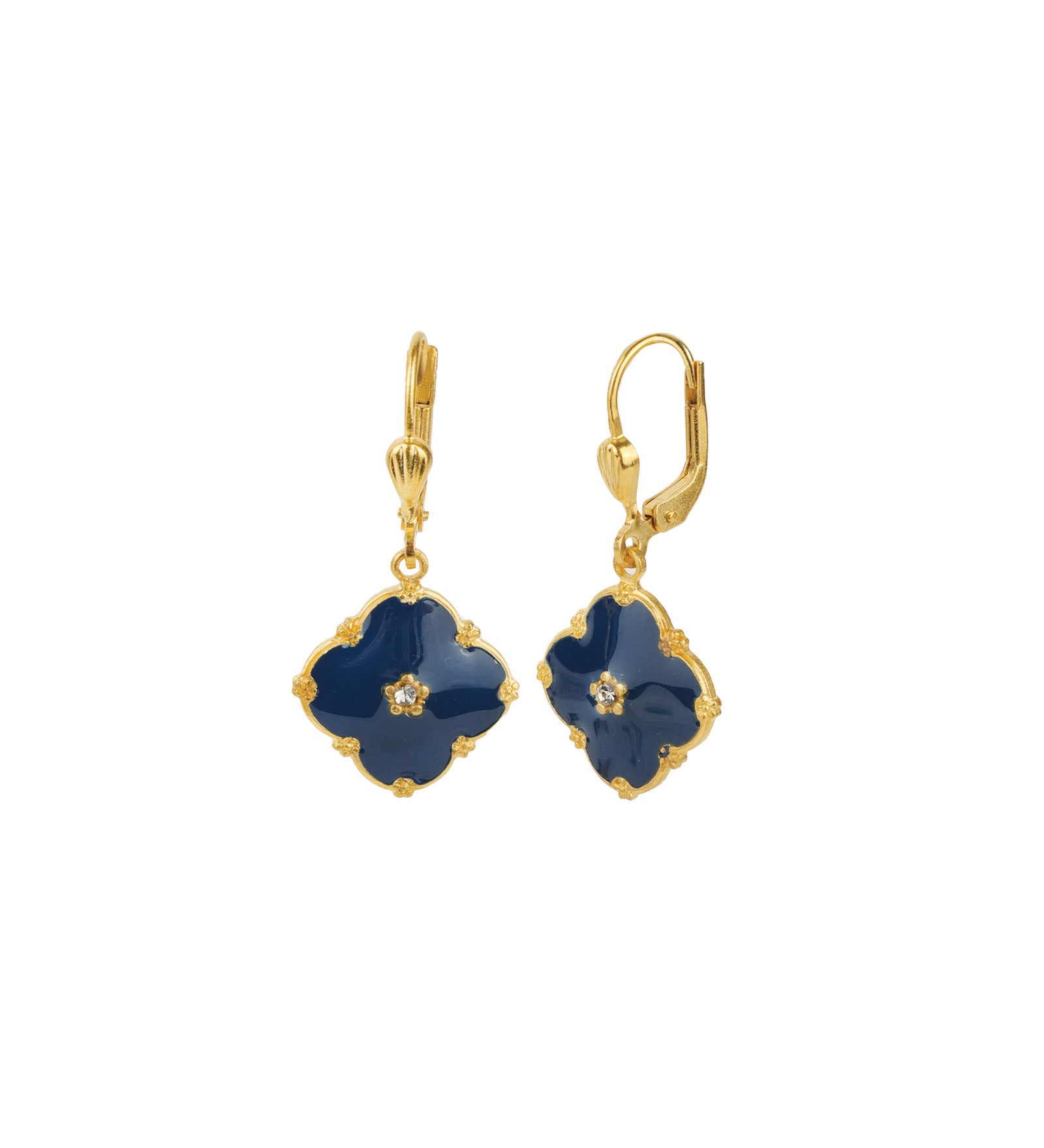 Clover Enamel Crystal Hooks Antique 14k Gold Plated, Enamel,  Black Diamond Crystal