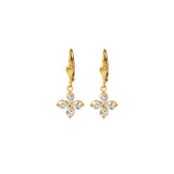 Lotus Flower Four Crystal Hooks Antique 14k Gold Plated,  White Crystal
