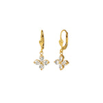 Lotus Flower Four Crystal Hooks Antique 14k Gold Plated,  White Crystal