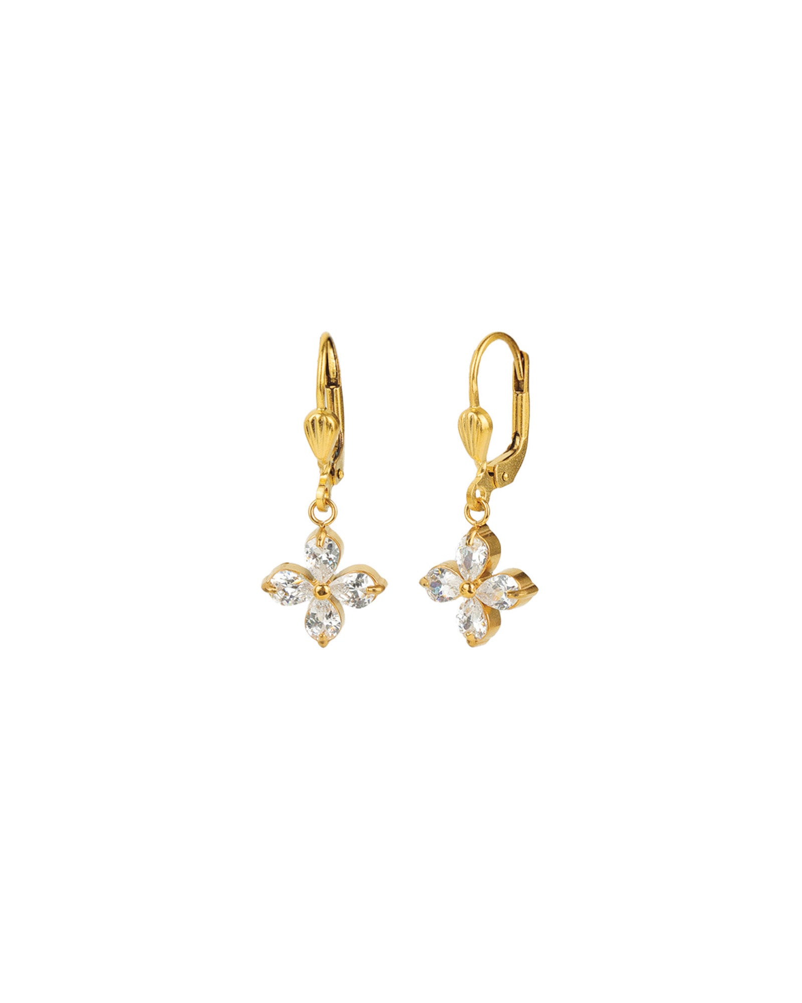 Lotus Flower Four Crystal Hooks Antique 14k Gold Plated,  White Crystal
