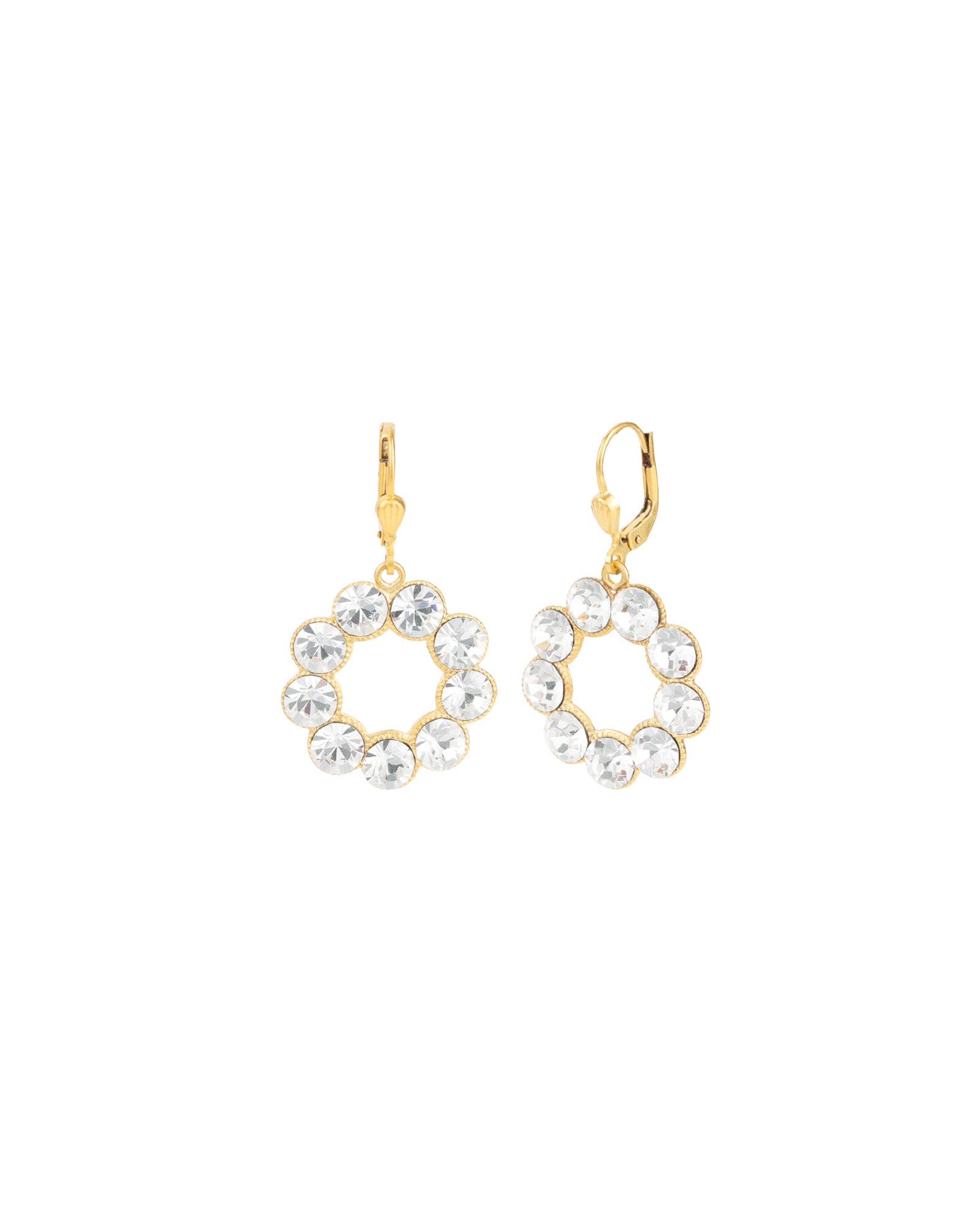 Open Circle Crystal Ring Hooks Antique 14k Gold Plated,  White Crystal