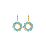 La Vie Parisienne-Open Circle Crystal Ring Hooks-Earrings-14k Gold Plated, Pacfic Opal Crystal-Blue Ruby Jewellery-Vancouver Canada