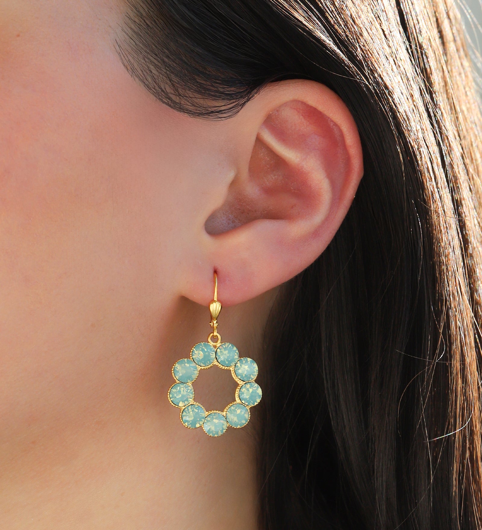 La Vie Parisienne-Open Circle Crystal Ring Hooks-Earrings-Blue Ruby Jewellery-Vancouver Canada