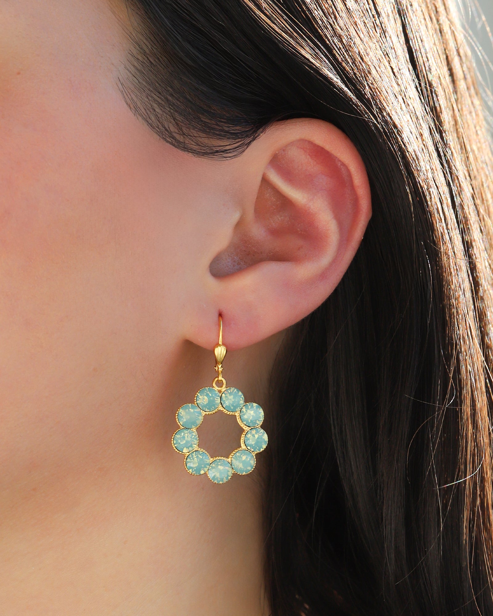 La Vie Parisienne-Open Circle Crystal Ring Hooks-Earrings-Blue Ruby Jewellery-Vancouver Canada