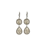 Square Teardrop Halo Drop Hooks Antique Silver Plated,  Shade & Black Diamond Crystal