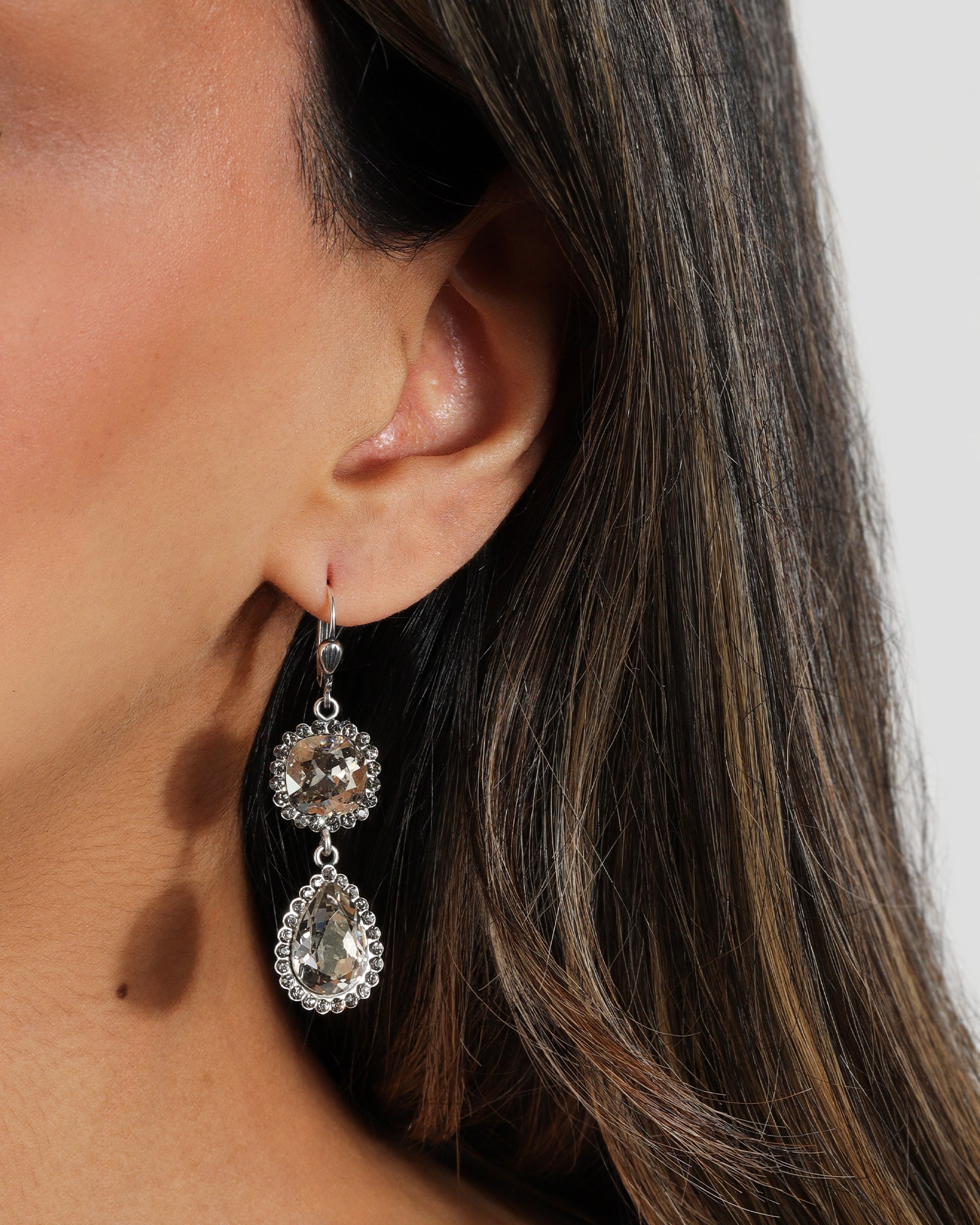 La Vie Parisienne-Square Teardrop Halo Drop Hooks-Earrings-Blue Ruby Jewellery-Vancouver Canada