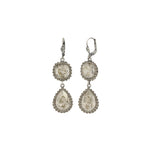 Square Teardrop Halo Drop Hooks Antique Silver Plated,  Shade & Black Diamond Crystal