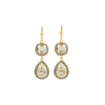 Square Teardrop Halo Drop Hooks Antique 14k Gold Plated,  Shade & Black Diamond Crystal