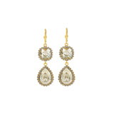 Square Teardrop Halo Drop Hooks Antique 14k Gold Plated,  Shade & Black Diamond Crystal