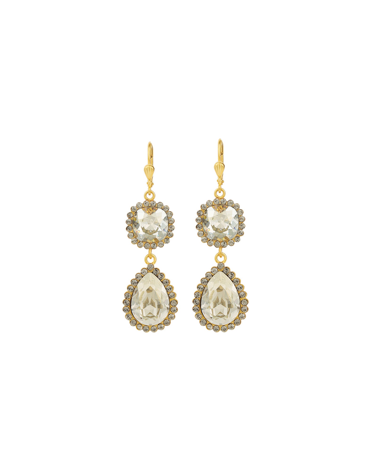 Square Teardrop Halo Drop Hooks Antique 14k Gold Plated,  Shade & Black Diamond Crystal