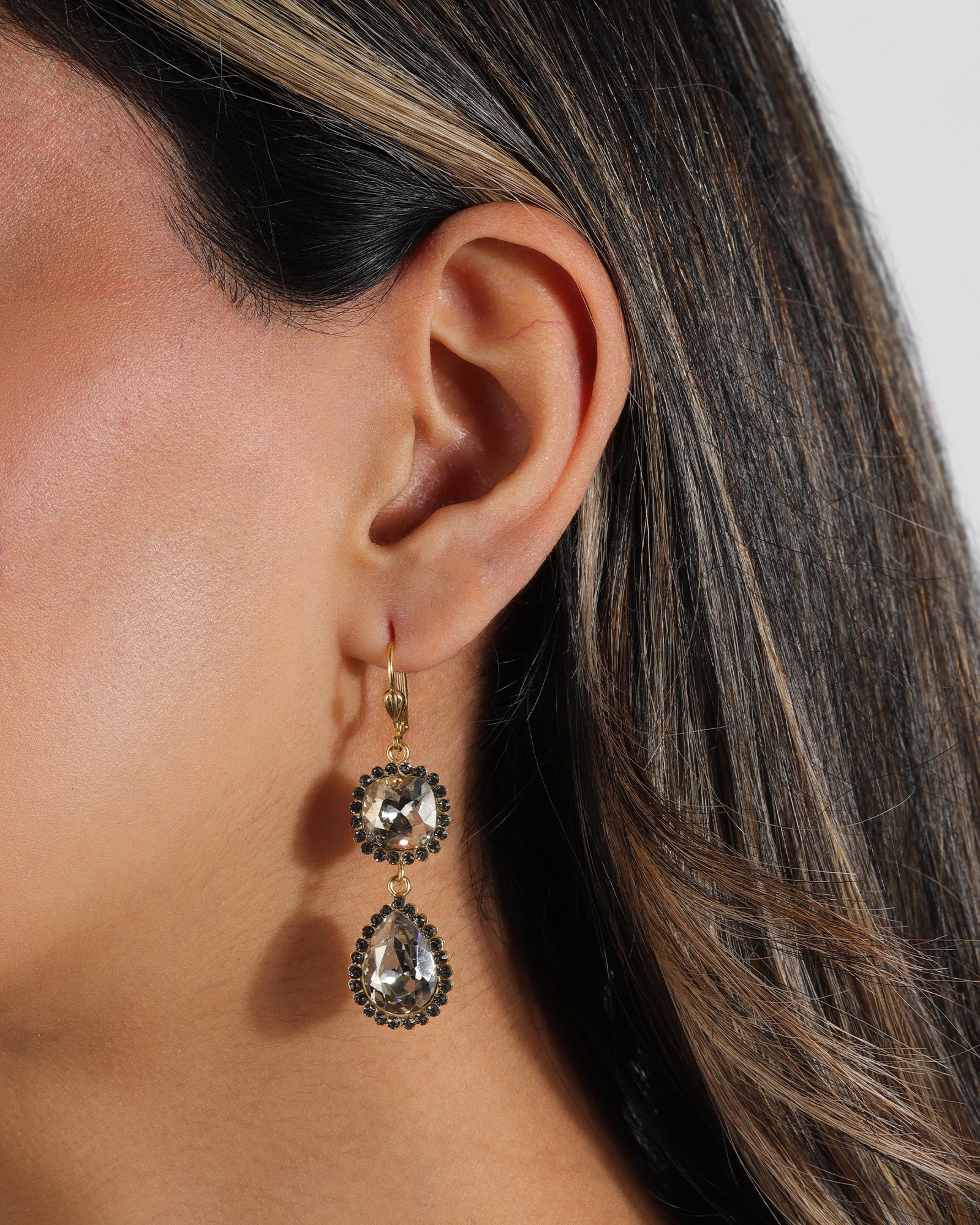 La Vie Parisienne-Square Teardrop Halo Drop Hooks-Earrings-Blue Ruby Jewellery-Vancouver Canada