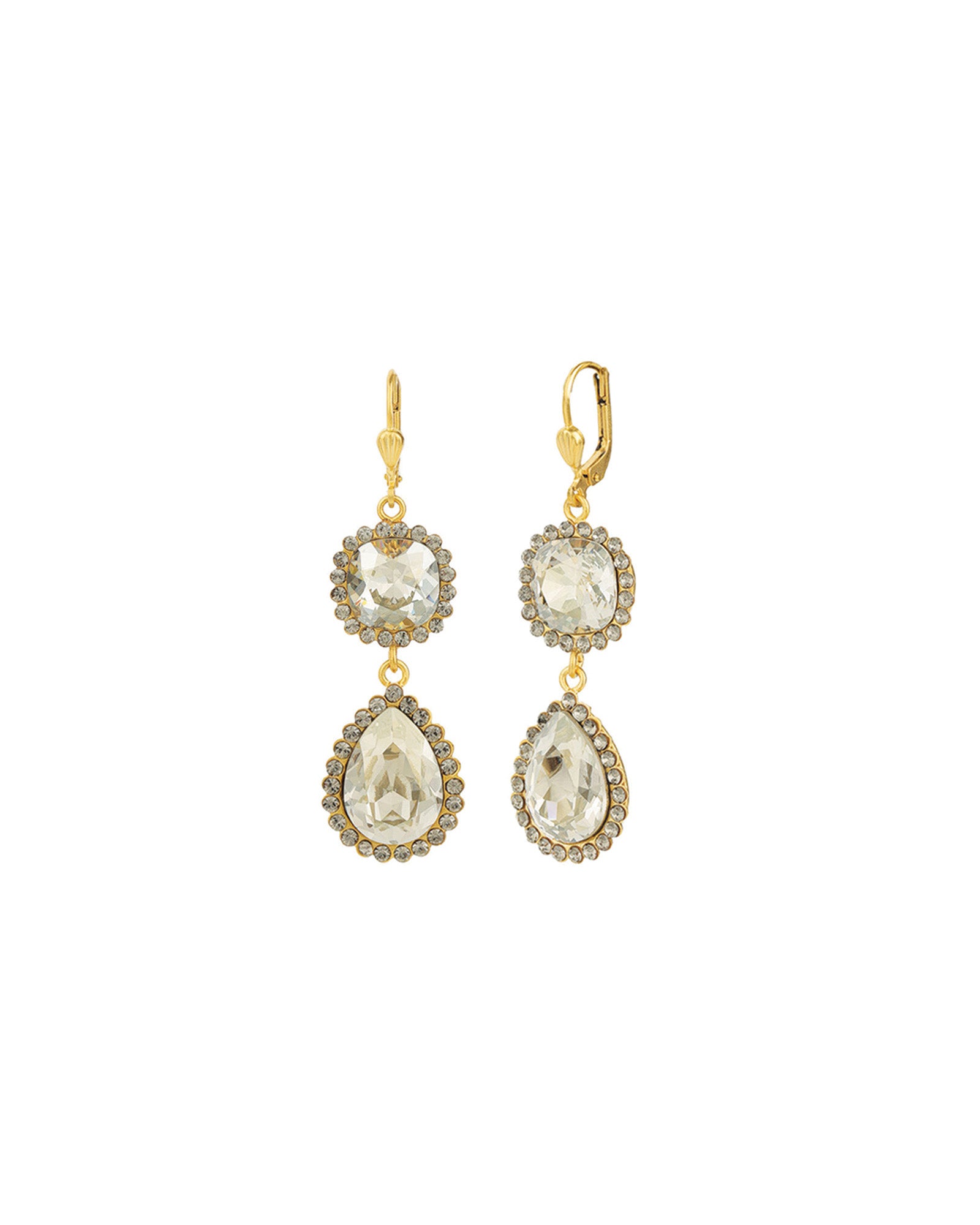 Square Teardrop Halo Drop Hooks Antique 14k Gold Plated,  Shade & Black Diamond Crystal