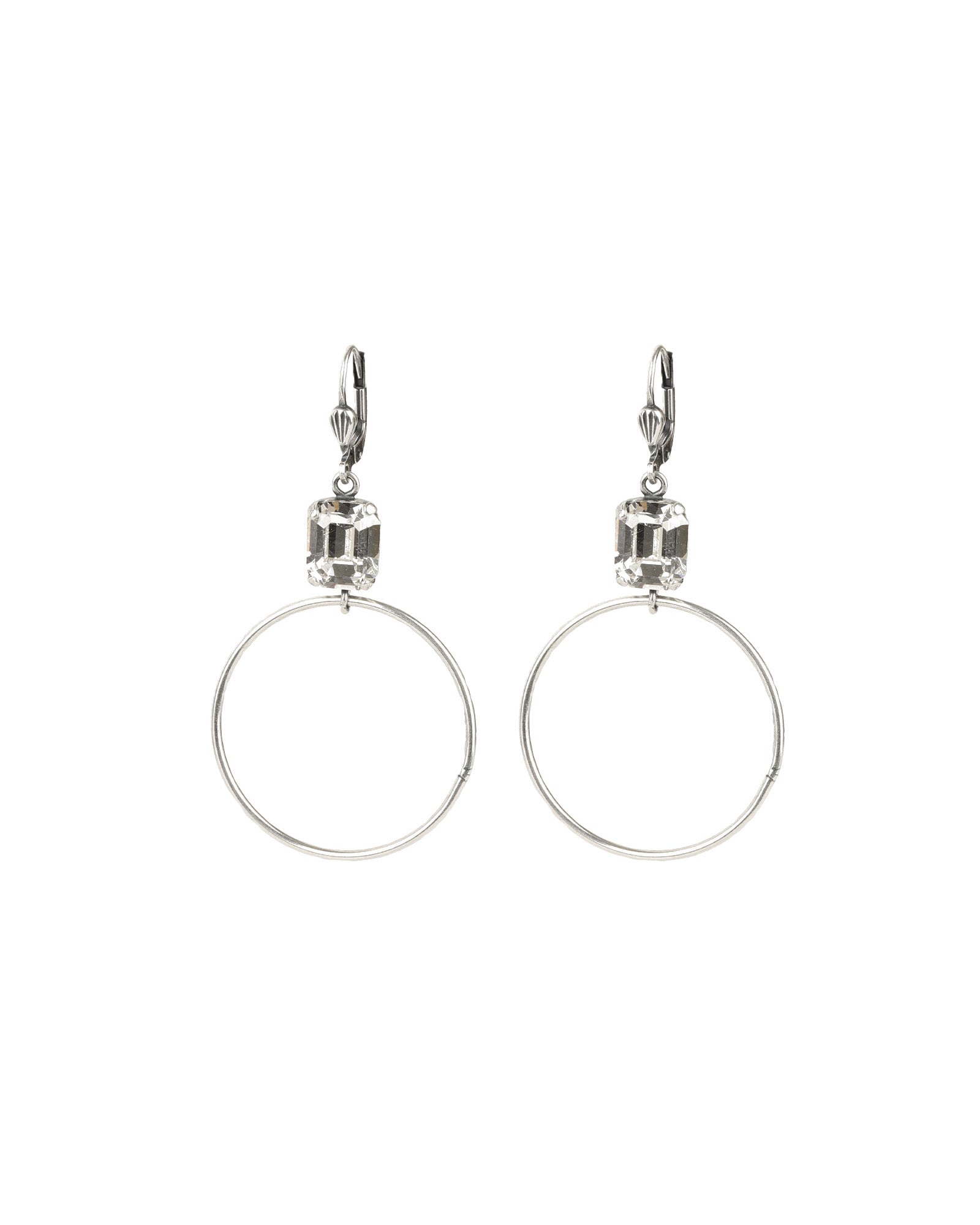 Rectangle Crystal Ring Hooks Antique Silver Plated,  White Crystal