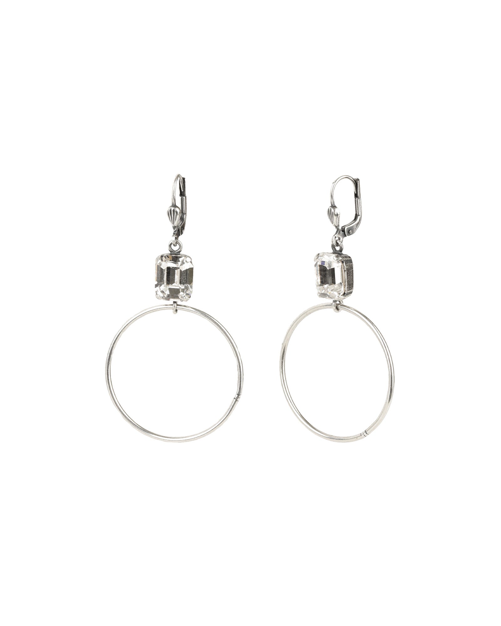 Rectangle Crystal Ring Hooks Antique Silver Plated,  White Crystal