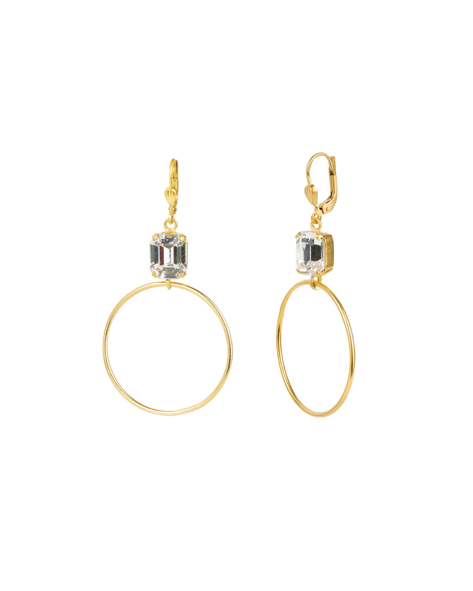 Rectangle Crystal Ring Hooks Antique 14k Gold Plated,  White Crystal