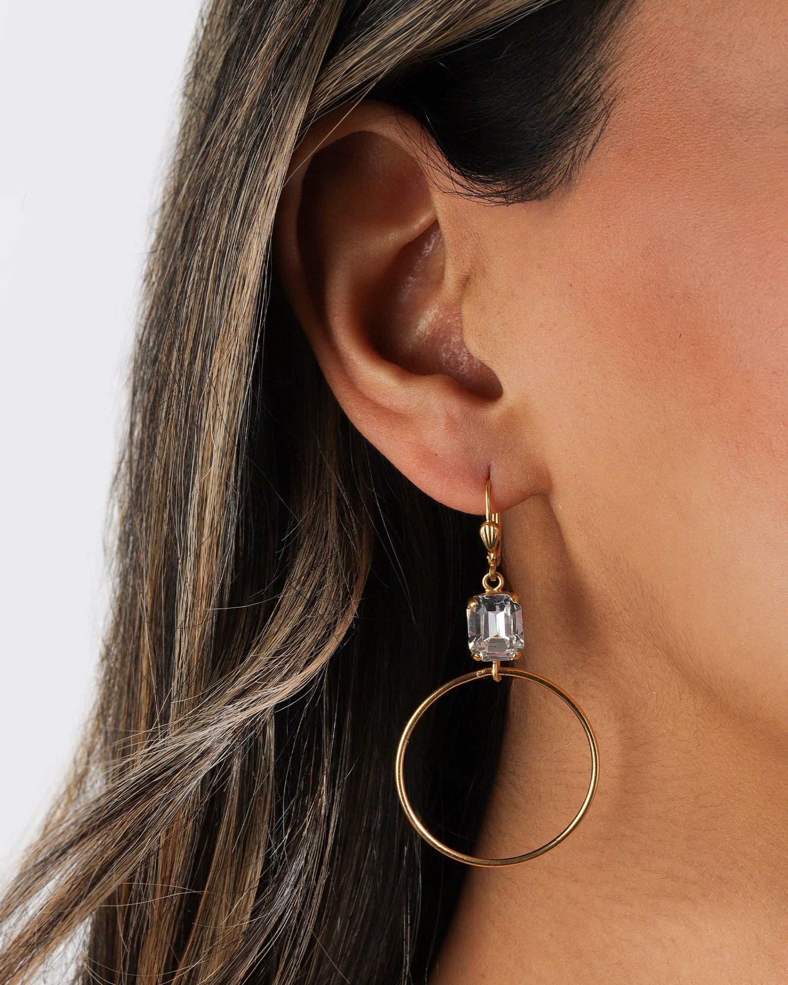 La Vie Parisienne-Rectangle Crystal Ring Hooks-Earrings-Blue Ruby Jewellery-Vancouver Canada