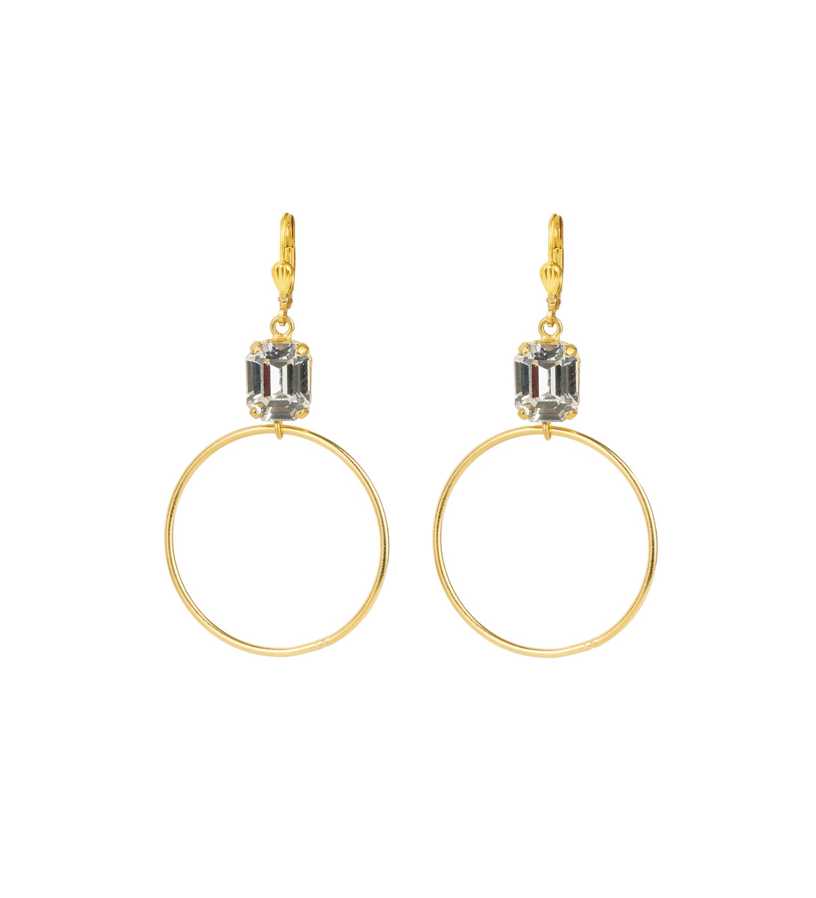 Rectangle Crystal Ring Hooks Antique 14k Gold Plated,  White Crystal