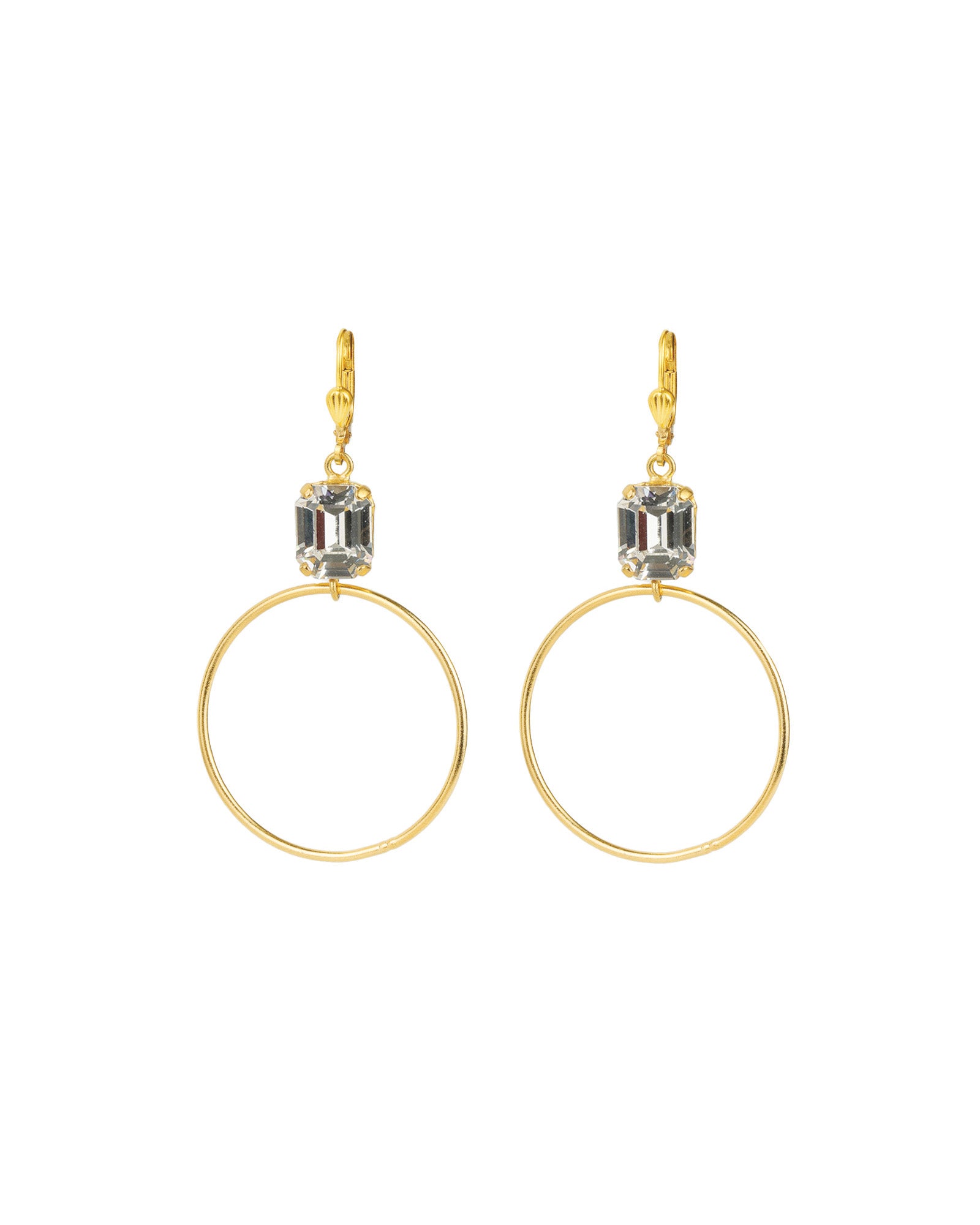 Rectangle Crystal Ring Hooks Antique 14k Gold Plated,  White Crystal