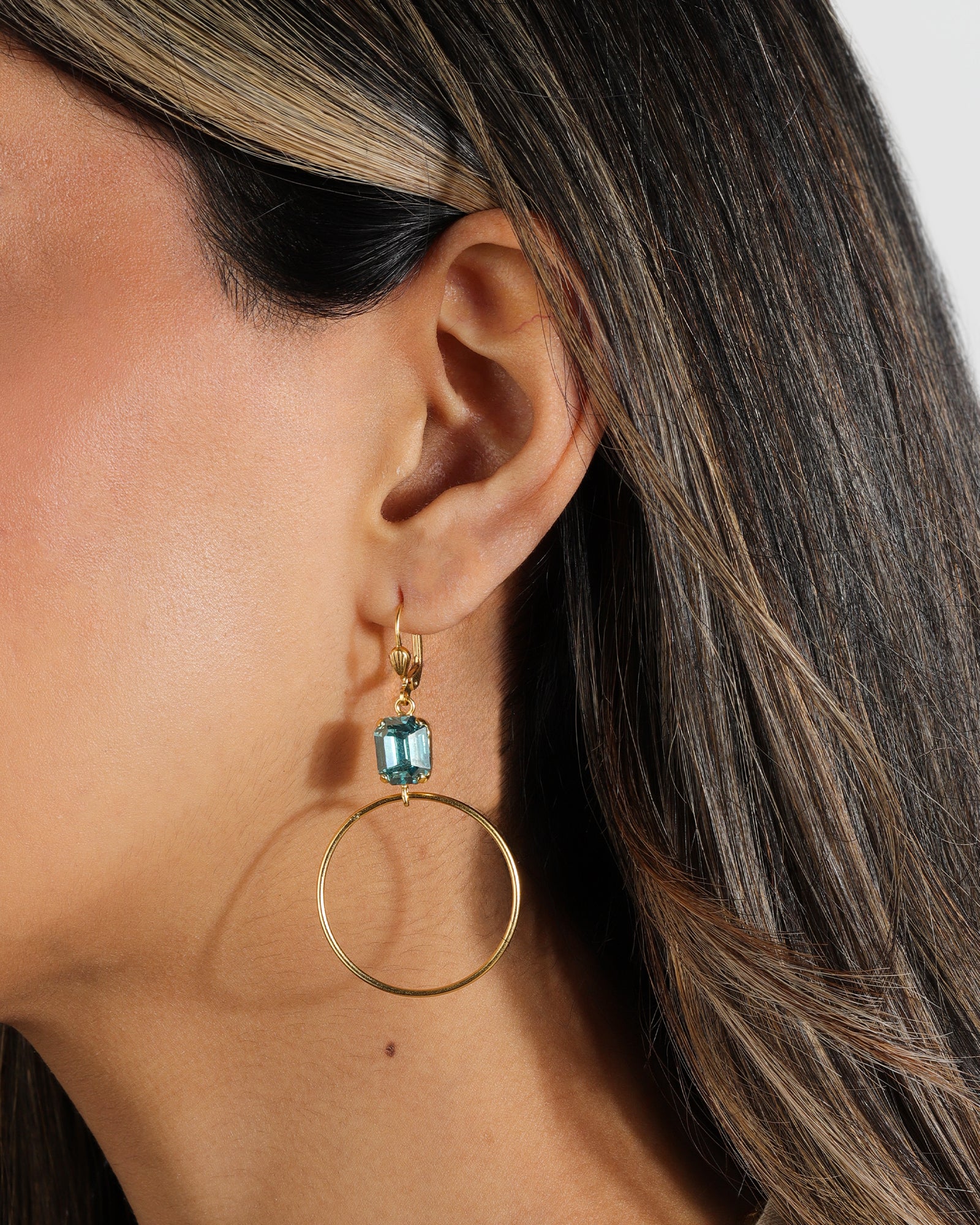 La Vie Parisienne-Rectangle Crystal Ring Hooks-Earrings-Blue Ruby Jewellery-Vancouver Canada