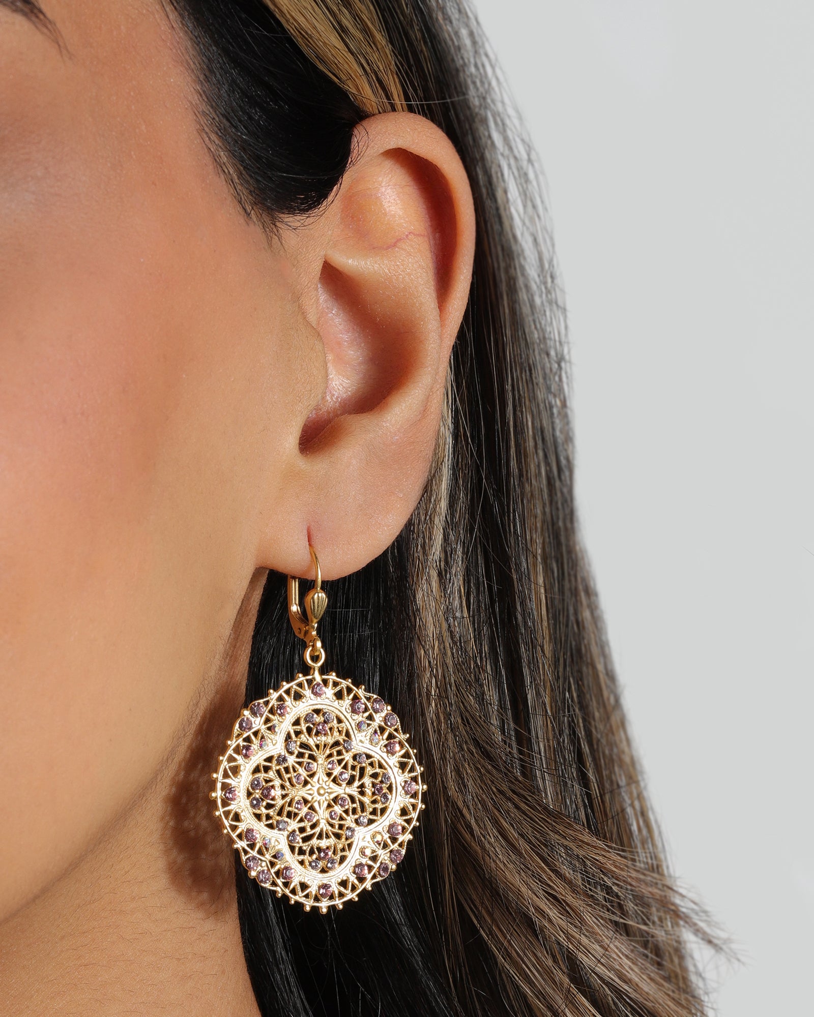 La Vie Parisienne-Round Clover Filigree Hooks-Earrings-Blue Ruby Jewellery-Vancouver Canada