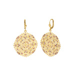 La Vie Parisienne-Round Clover Filigree Hooks-Earrings-Antique 14k Gold Plated, Pink Crystal-Blue Ruby Jewellery-Vancouver Canada