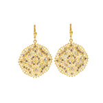 Round Clover Filigree Hooks Antique 14k Gold Plated,  Black Diamond Crystal