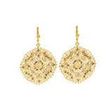 Round Clover Filigree Hooks Antique 14k Gold Plated,  Black Diamond Crystal