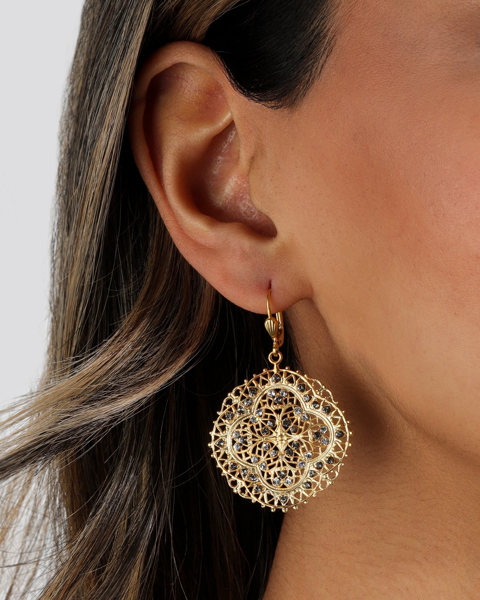 La Vie Parisienne-Round Clover Filigree Hooks-Earrings-Blue Ruby Jewellery-Vancouver Canada