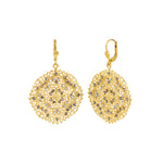 Round Clover Filigree Hooks Antique 14k Gold Plated,  Black Diamond Crystal