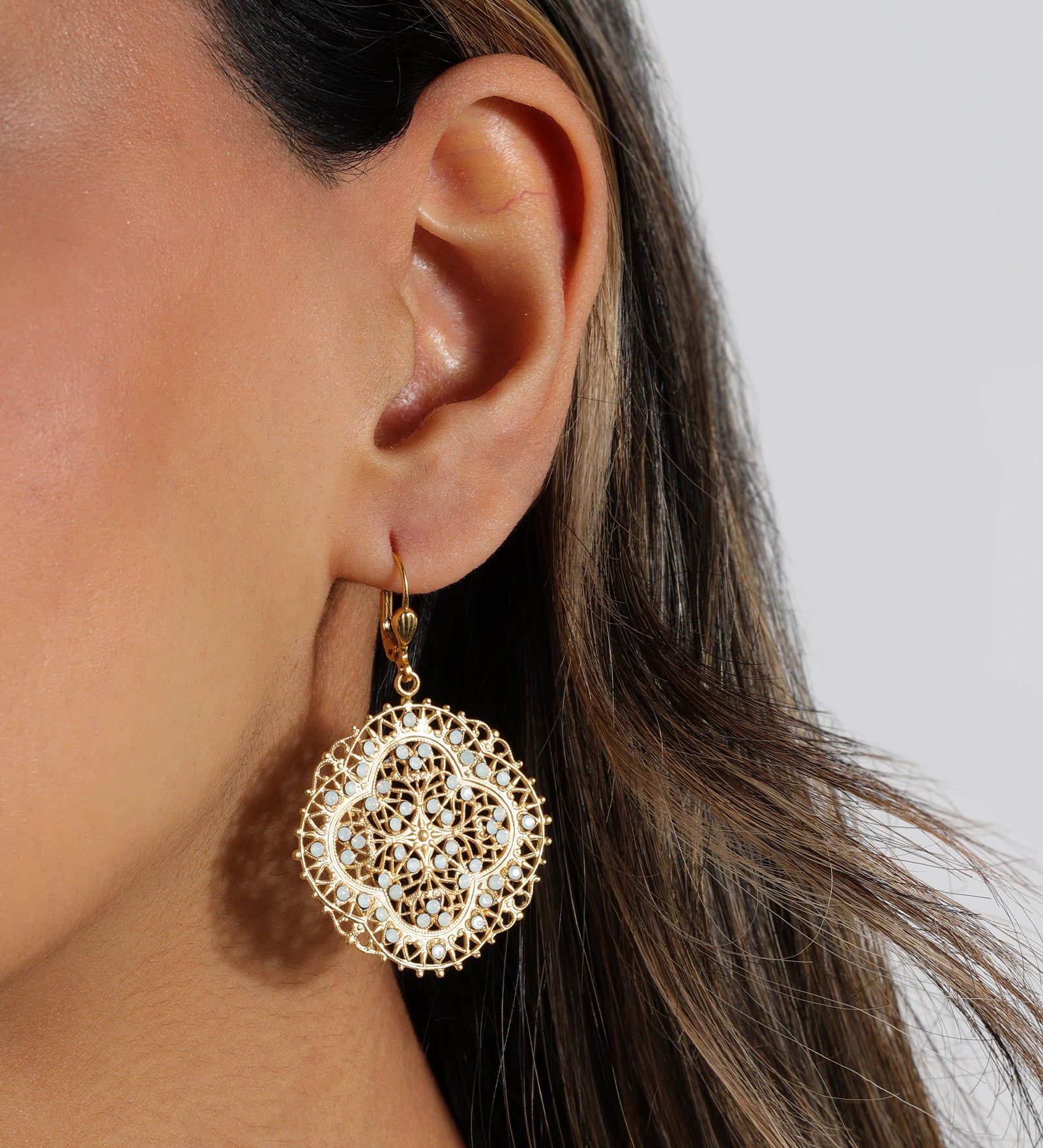 La Vie Parisienne-Round Clover Filigree Hooks-Earrings-Blue Ruby Jewellery-Vancouver Canada