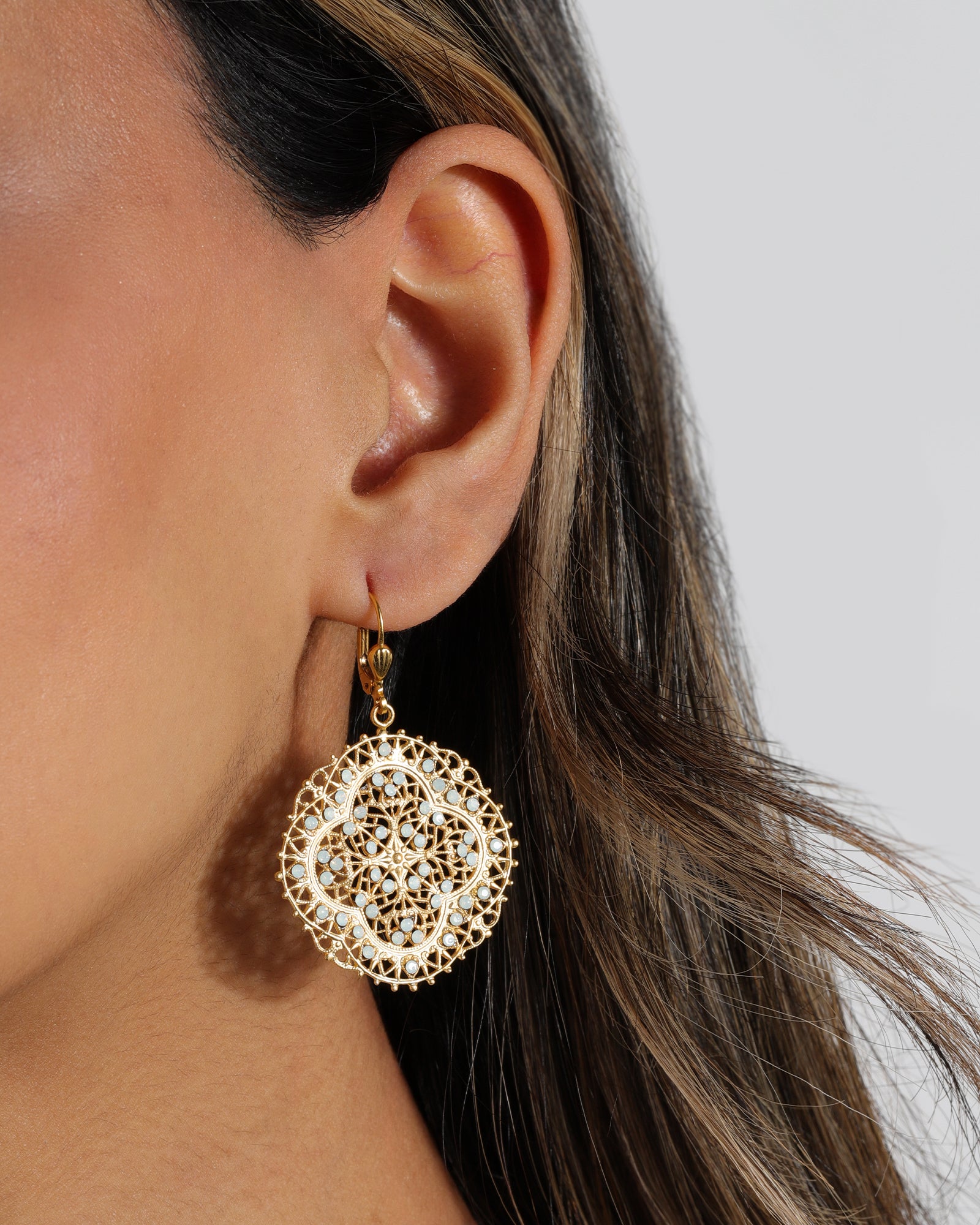 La Vie Parisienne-Round Clover Filigree Hooks-Earrings-Blue Ruby Jewellery-Vancouver Canada
