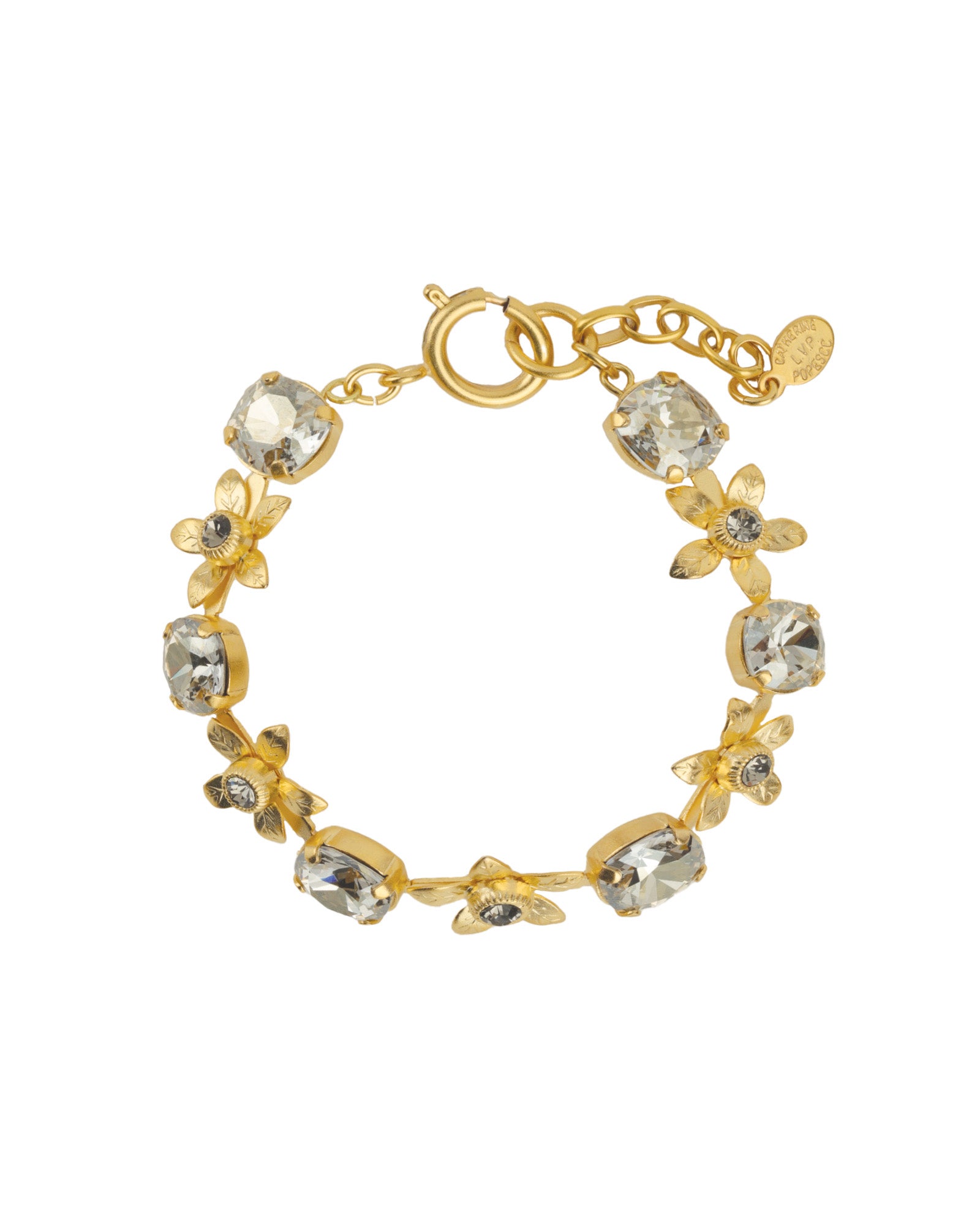 Lotus Flower Crystal Bracelet Antique 14k Gold Plated, Shade & Diamond Crystal