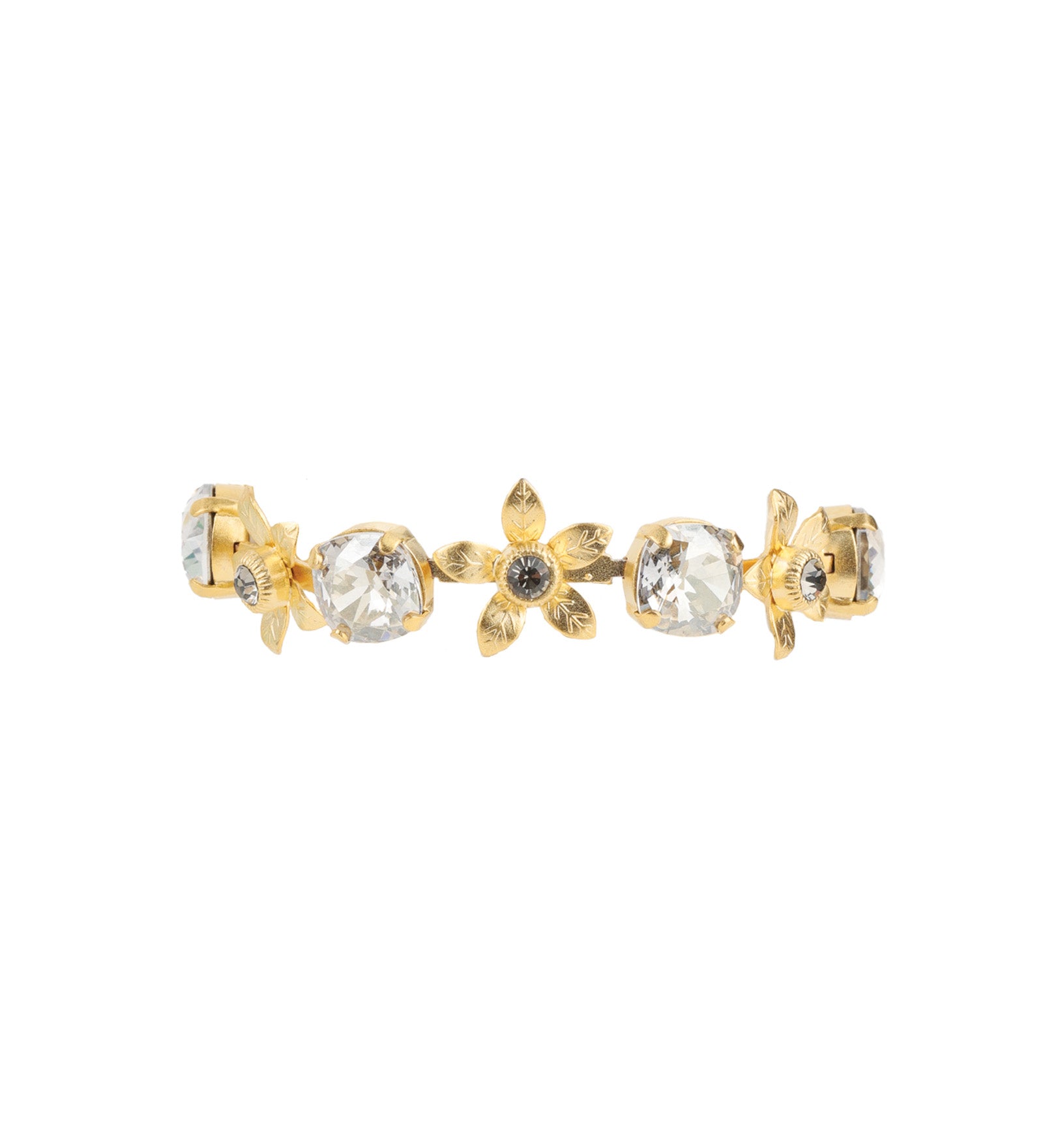 La Vie Parisienne-Lotus Flower Crystal Bracelet-Bracelets-Antique 14k Gold Plated, Shade & Diamond Crystal-Blue Ruby Jewellery-Vancouver Canada