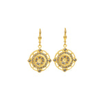 Flower Filigree Hooks Antique 14k Gold Plated,  Black Diamond Crystal
