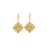 Flower Filigree Hooks Antique 14k Gold Plated,  Black Diamond Crystal