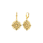 Flower Filigree Hooks Antique 14k Gold Plated,  Black Diamond Crystal