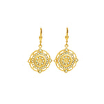 Flower Filigree Hooks Antique 14k Gold Plated,  Sea Opal Crystal
