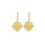 Flower Filigree Hooks Antique 14k Gold Plated,  Sea Opal Crystal