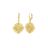 Flower Filigree Hooks Antique 14k Gold Plated,  Sea Opal Crystal