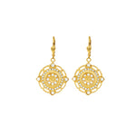 Flower Filigree Hooks Antique 14k Gold Plated,  White Opal Crystal