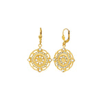 Flower Filigree Hooks Antique 14k Gold Plated,  White Opal Crystal