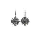 La Vie Parisienne-Flower Filigree Hooks-Earrings-Silver Plated, Black Diamond Crystal-Blue Ruby Jewellery-Vancouver Canada