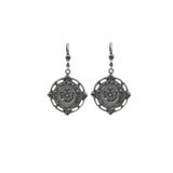 La Vie Parisienne-Flower Filigree Hooks-Earrings-Silver Plated, Black Diamond Crystal-Blue Ruby Jewellery-Vancouver Canada