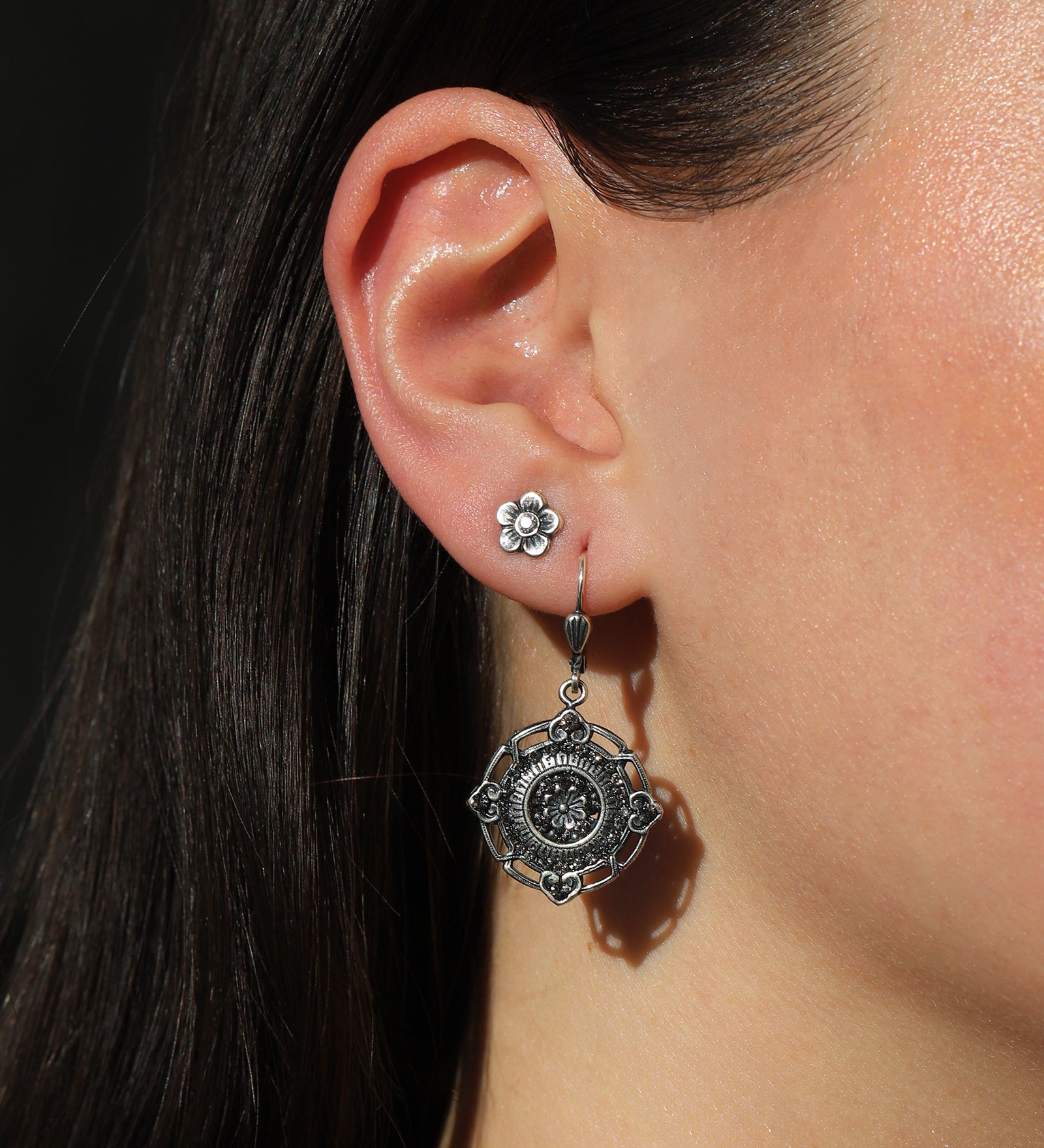 La Vie Parisienne-Flower Filigree Hooks-Earrings-Blue Ruby Jewellery-Vancouver Canada