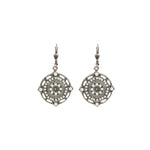 La Vie Parisienne-Flower Filigree Hooks-Earrings-Silver Plated, White Opal Crystal-Blue Ruby Jewellery-Vancouver Canada