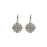 La Vie Parisienne-Flower Filigree Hooks-Earrings-Silver Plated, White Opal Crystal-Blue Ruby Jewellery-Vancouver Canada