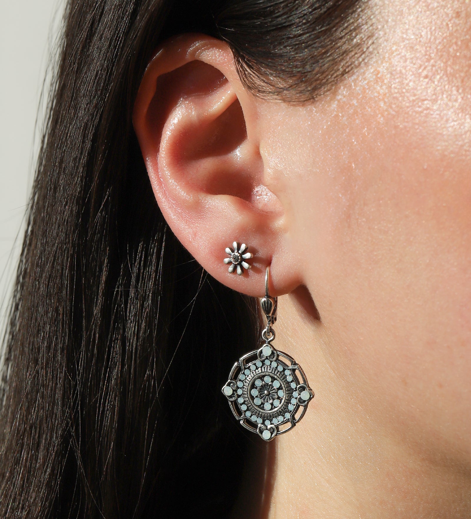 La Vie Parisienne-Flower Filigree Hooks-Earrings-Blue Ruby Jewellery-Vancouver Canada